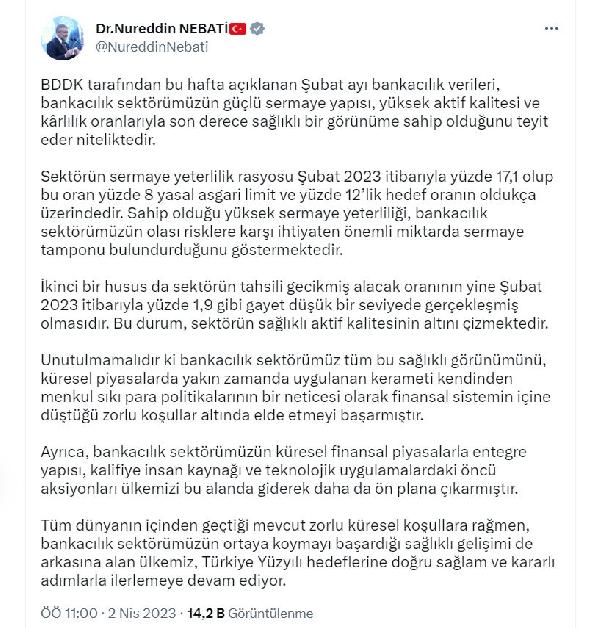 Bakan Nebati: Bankacılık sektörümüz son derece sağlıklı