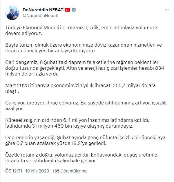 Bakan Nebati: Genç nüfusta işsizlik şubat ayında geriledi