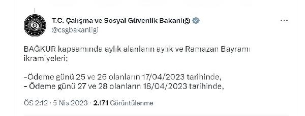 Bayram ikramiyeleri 17 Nisan'da ödenmeye başlanacak