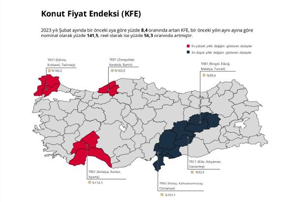 Konut Fiyat Endeksi, şubatta yüzde 8,4 arttı