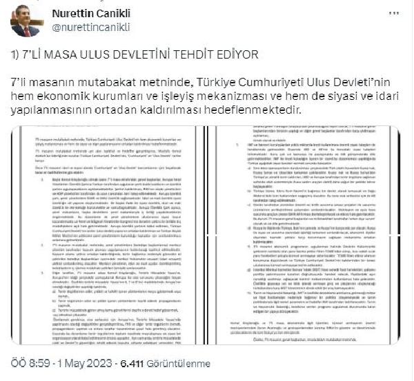 AK Parti'li Canikli: 7'li masa ulus devletini tehdit ediyor