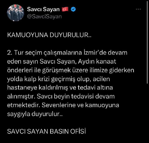 AK Parti'li Savcı Sayan kalp krizi geçirdi 