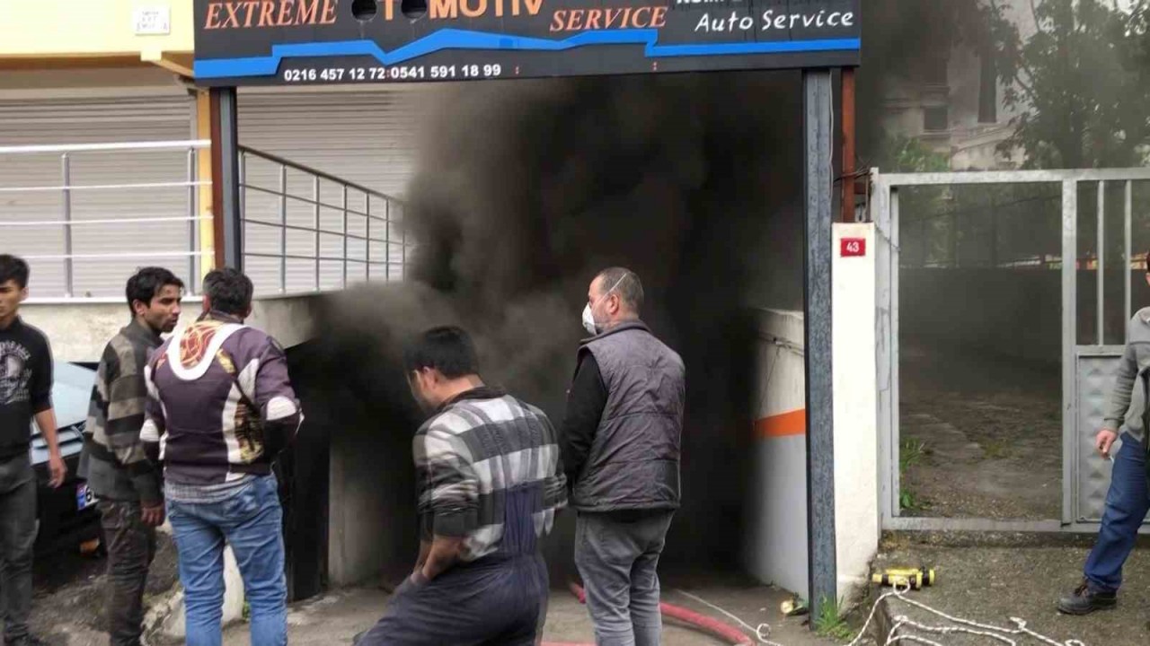 Maltepe’de oto tamircisinde çıkan yangında mahsur kalan 1 kişi ağır yaralandı