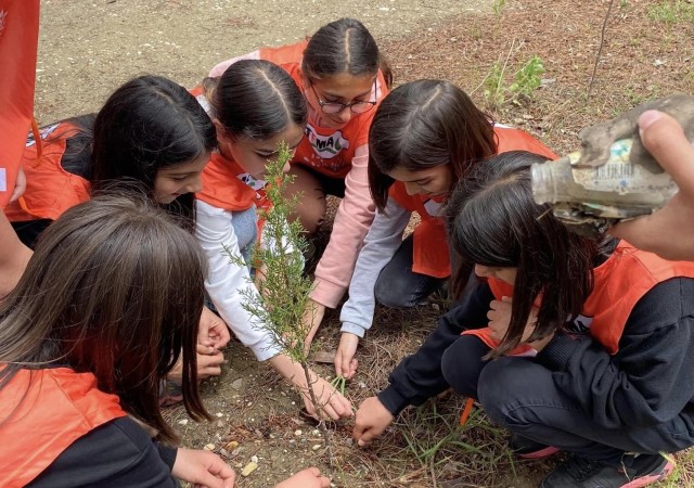 Taşovada minik doğaseverler parkta fidan dikti