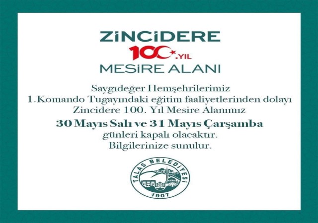 Zincidere Mesire Alanı 2 Gün Kapalı Olacak