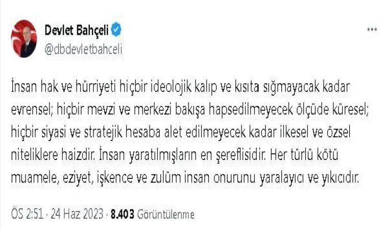 Bahçeli: Rabia Kadir’in, Türkiye ziyaretinin önündeki engellerin kaldırılması dileğimdir