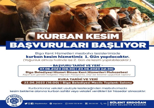 Bigada kurban kesim başvuruları 7 Haziranda başlıyor