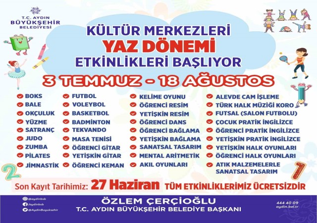 Büyükşehir Belediyesinin yaz kursları başlıyor