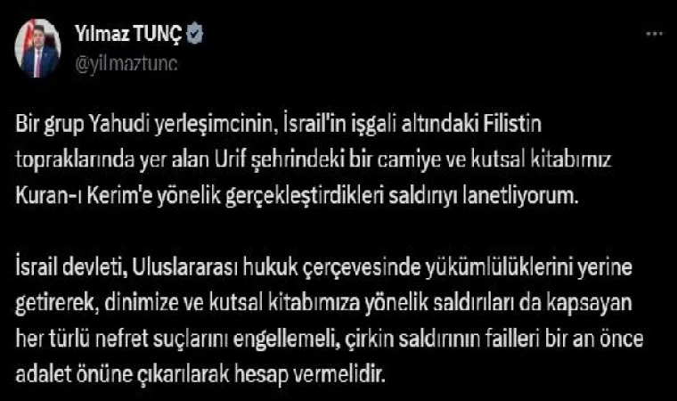 Dışişleri: Filistin’deki Yahudi yerleşimcilerin Kur’an-ı Kerim’e yönelik saldırısını lanetliyoruz (2)