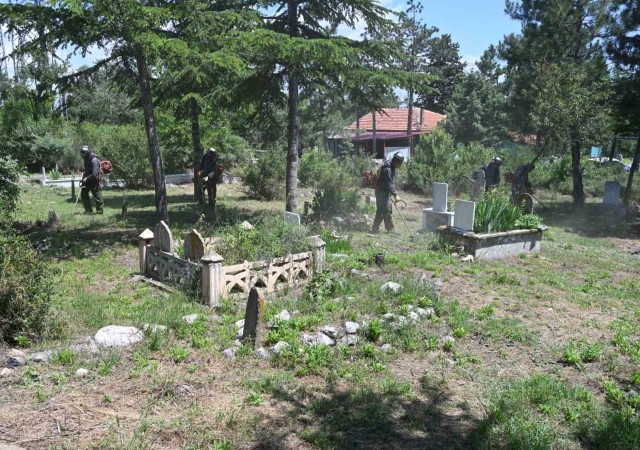 Isparta Belediyesi tarafından Mezarlık alanları temizlenerek, otlar biçiliyor