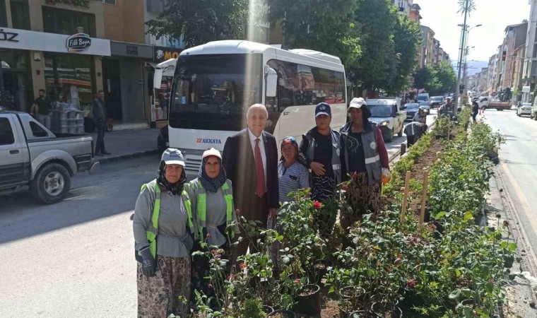 Kadın eli değince orta refüjler çiçek açtı