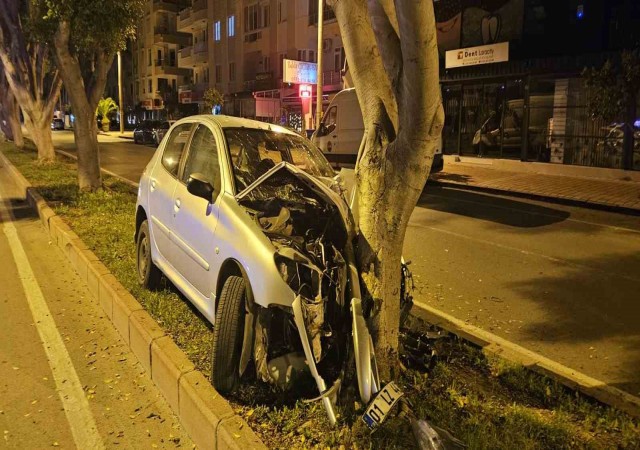 Kontrolden çıkan otomobil, ağaca çarparak durabildi