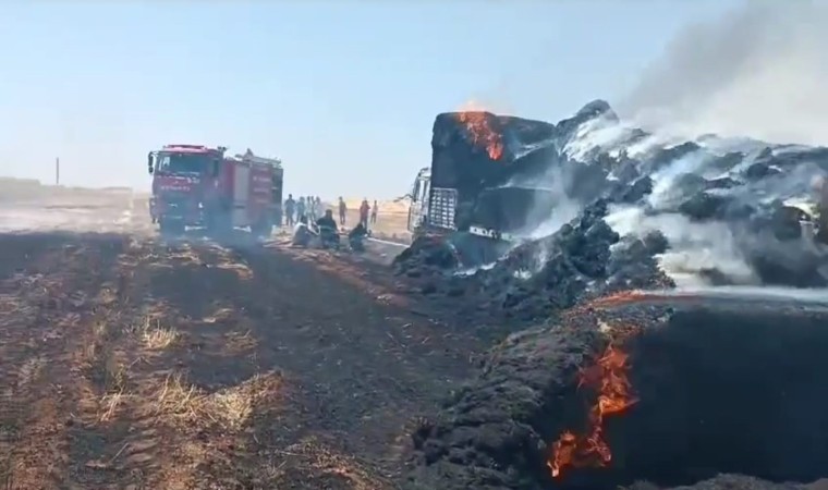 Mardinde tır ve tonlarca saman balyası cayır cayır yandı