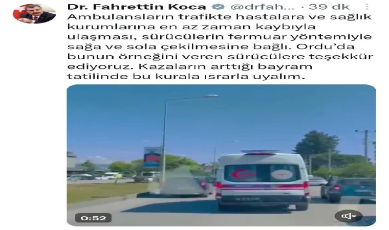 Sürücüler ambulansa fermuar yöntemiyle yol verdi; Bakan Koca teşekkür etti