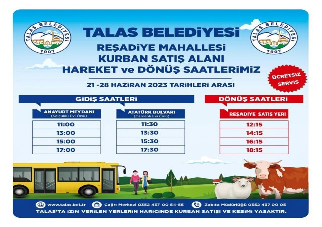 Talas Belediyesinden kurban satış alanına ücretsiz servis