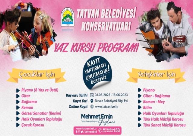 Tatvan Belediyesi Konservatuar Merkezinin yaz kursu kayıtları başladı