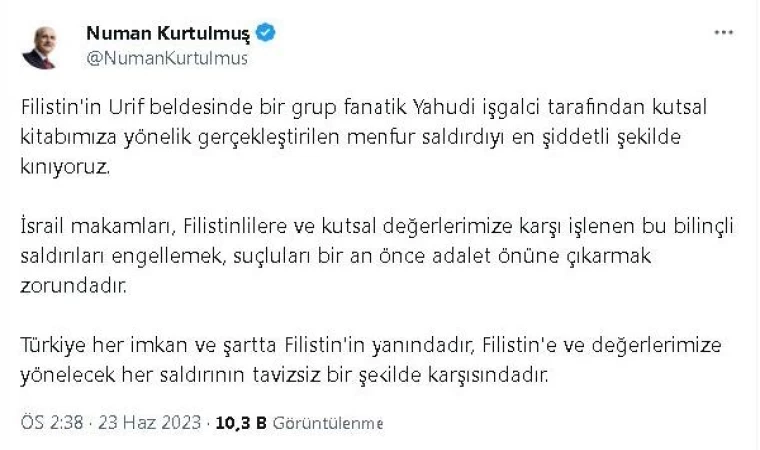 TBMM Başkanı Kurtulmuş, Filistin’de Kur’an-ı Kerim’e saldırıyı kınadı