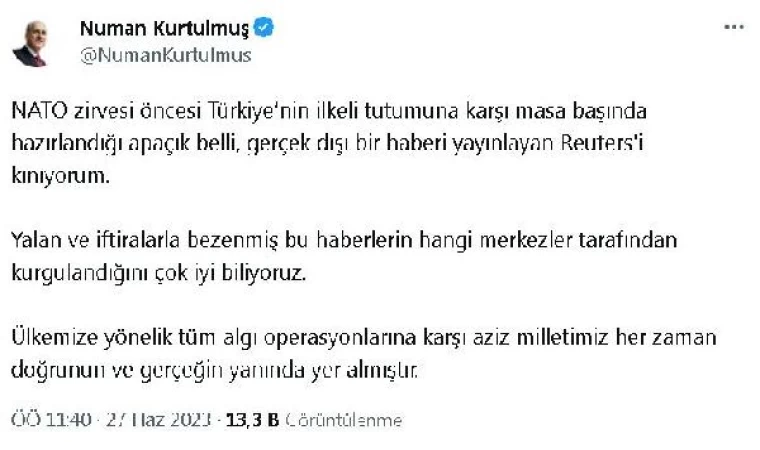 TBMM Başkanı Kurtulmuş: Gerçek dışı bir haberi yayınlayan Reuters’i kınıyorum