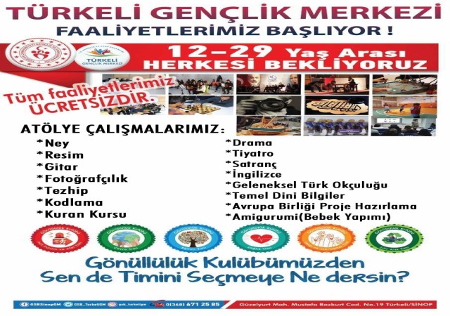 Türkeli Gençlik Merkezinde ücretsiz gelişim kursları başlıyor