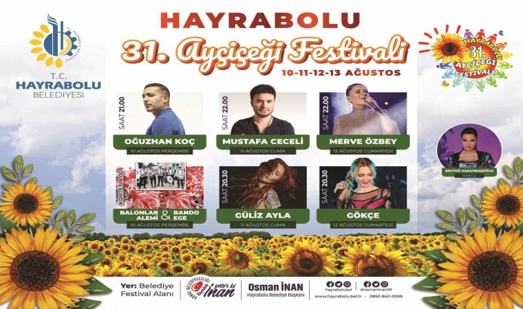 31. Hayrabolu Ayçiçeği Festivali sanatçıları belli oldu