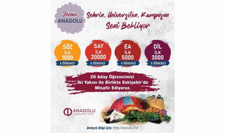 Anadolu Üniversitesi başarılı öğrencileri Eskişehirde ağırlıyor