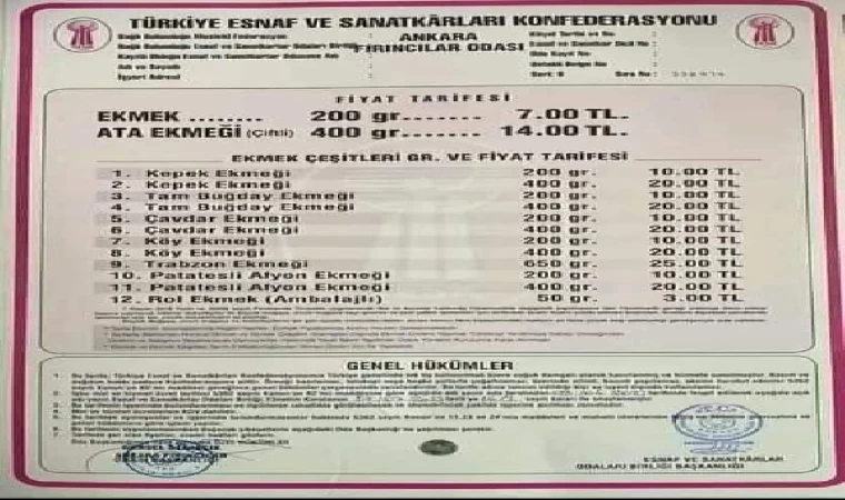 Ankara’da ekmeğin fiyatı 7 lira oldu