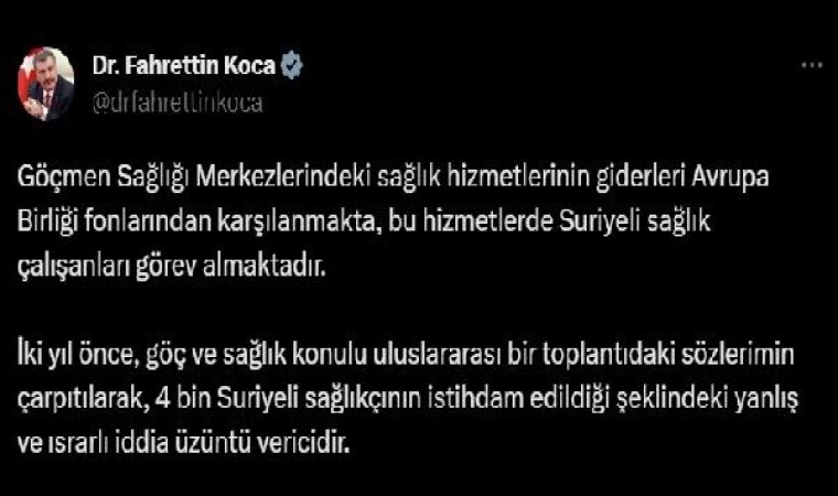 Bakan Koca’dan Suriyeli sağlıkçı istihdamı iddiasına açıklama