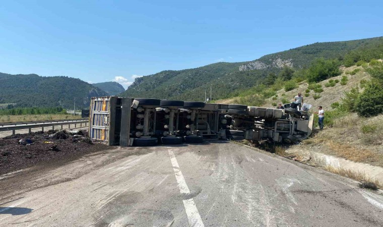 Bilecikte devrilen tırın sürücüsü yaralandı