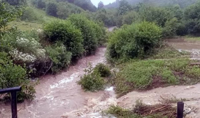 Bolu’da sağanak; Abant yolunda dere taştı