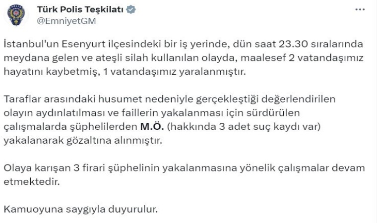 EGMden Esenyurttaki silahlı saldırıya ilişkin açıklama