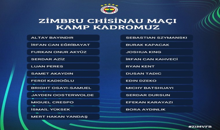 Fenerbahçenin Zimbru maçı kamp kadrosu açıklandı