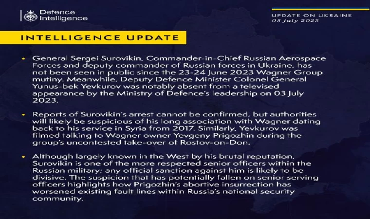 İngiltere: General Surovikin, Wagner isyanından bu yana ortalıkta yok
