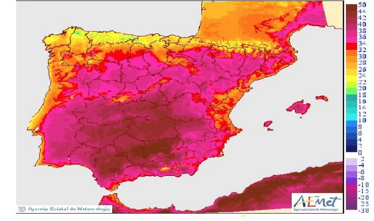 İspanya Meteorolojisi, ülke genelindeki sıcaklık haritasını yayınladı