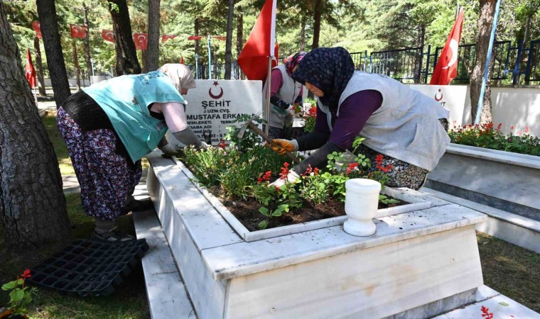 Isparta Belediyesi şehit kabirlerini çiçeklerle donattı