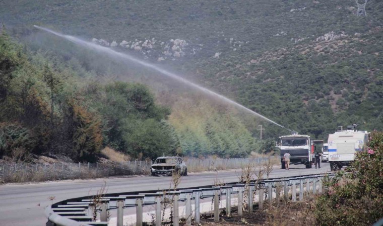 İzmirde araçtaki alevlerin ormana sıçraması ile çıkan yangına müdahale sürüyor