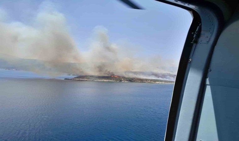 İzmirde makilik alanda yangına havadan ve karadan müdahale