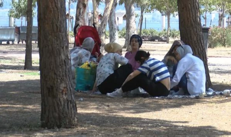 İzmirliler sıcakta denize girdi, ağaçların gölgesinde serinledi