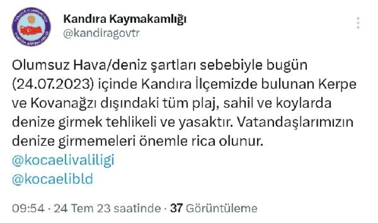 Kandıra’da 2 plaj dışında denize girmek yasaklandı