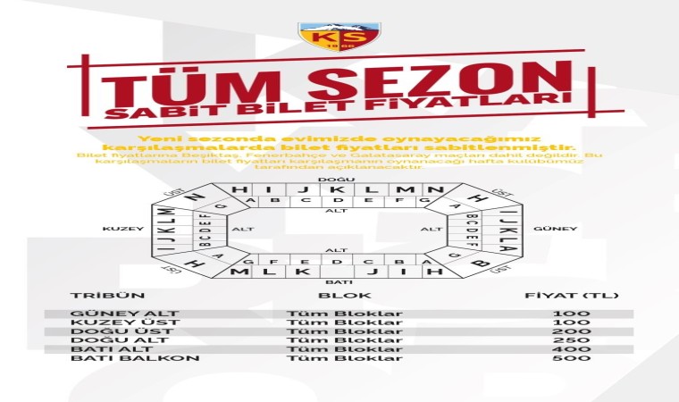Kayserisporda bilet fiyatları sabitlendi