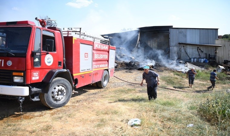 Keşanda yangın: 4 bin saman balyası, 1 traktör ve sera kullanılamaz hale geldi