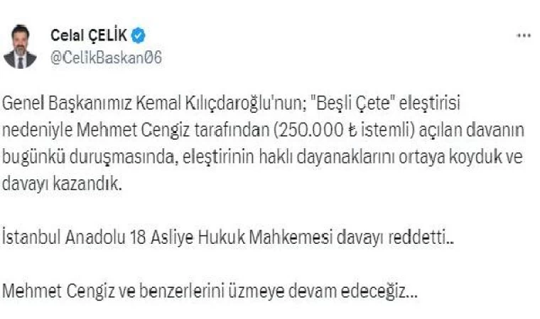 Kılıçdaroğlu’na ’5’li çete’ sözü nedeniyle açılan tazminat davasında ret kararı