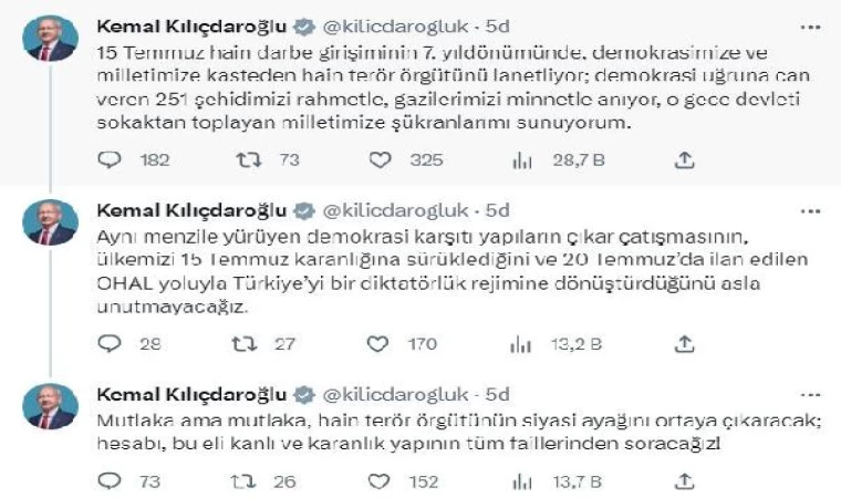 Kılıçdaroğlu’ndan ’15 Temmuz’ mesajı