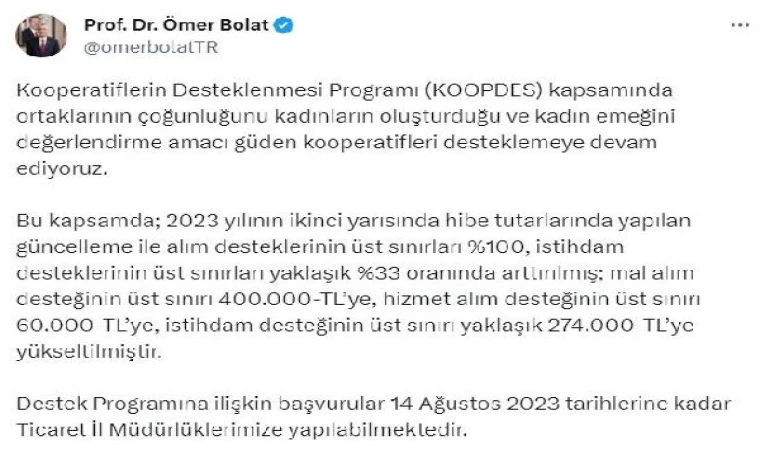 KOOPDES başvuruları 14 Ağustos’a kadar yapılabilecek