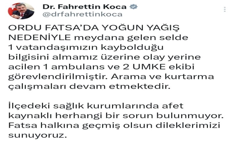 Orduda kaybolan kadın için arama çalışması başlatıldı