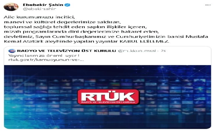 RTÜK: Cumhurbaşkanımız ve Cumhuriyetimizin banisi Atatürk aleyhinde yapılan yayınlar kabul edilemez