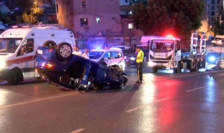 Şişli’de çelik halat bariyerlerine çarpan otomobil takla attı