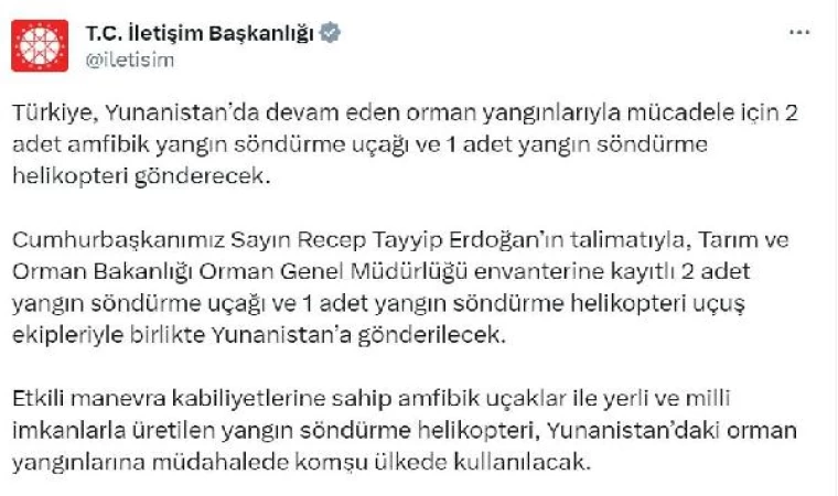 Türkiye, Yunanistan’a yangın söndürme uçağı ve helikopteri gönderiyor