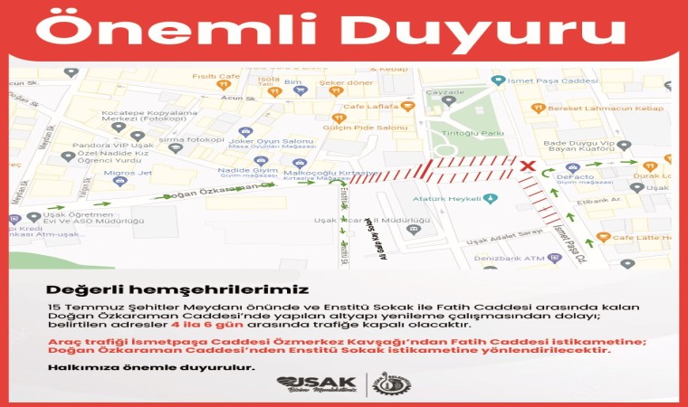 Uşakta bazı yollar trafiğe kapandı