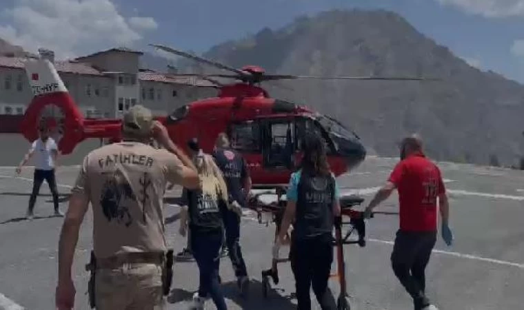 Yılanın ısırdığı çiftçi, ambulans helikopterle hastaneye götürüldü