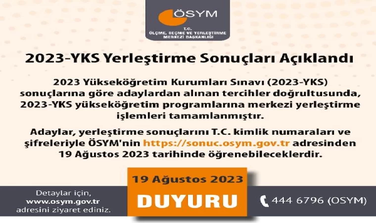 2023- YKS yerleştirme sonuçları açıklandı